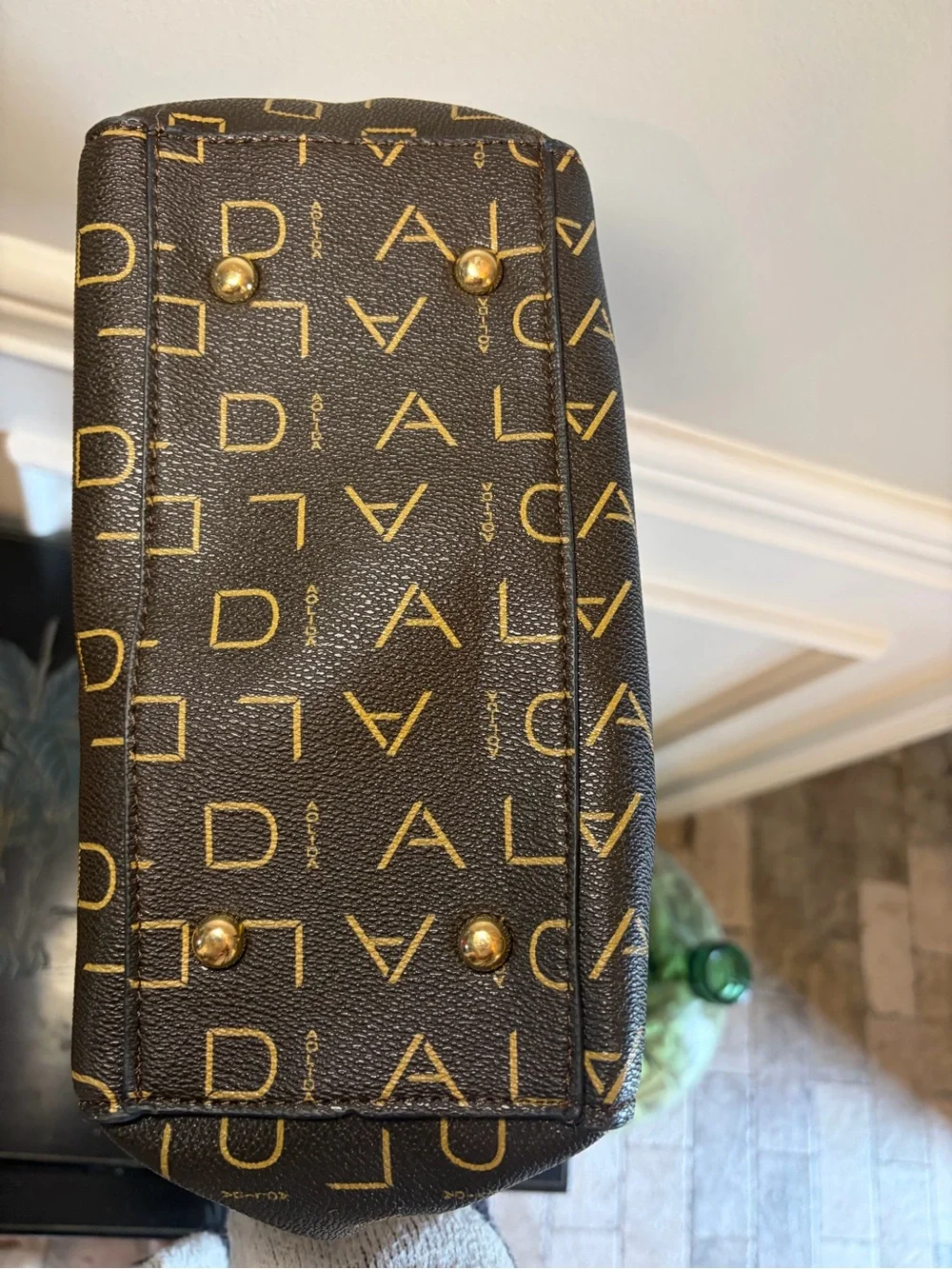 Aolida Monogram Satchel with Burgundy Trim and Strap